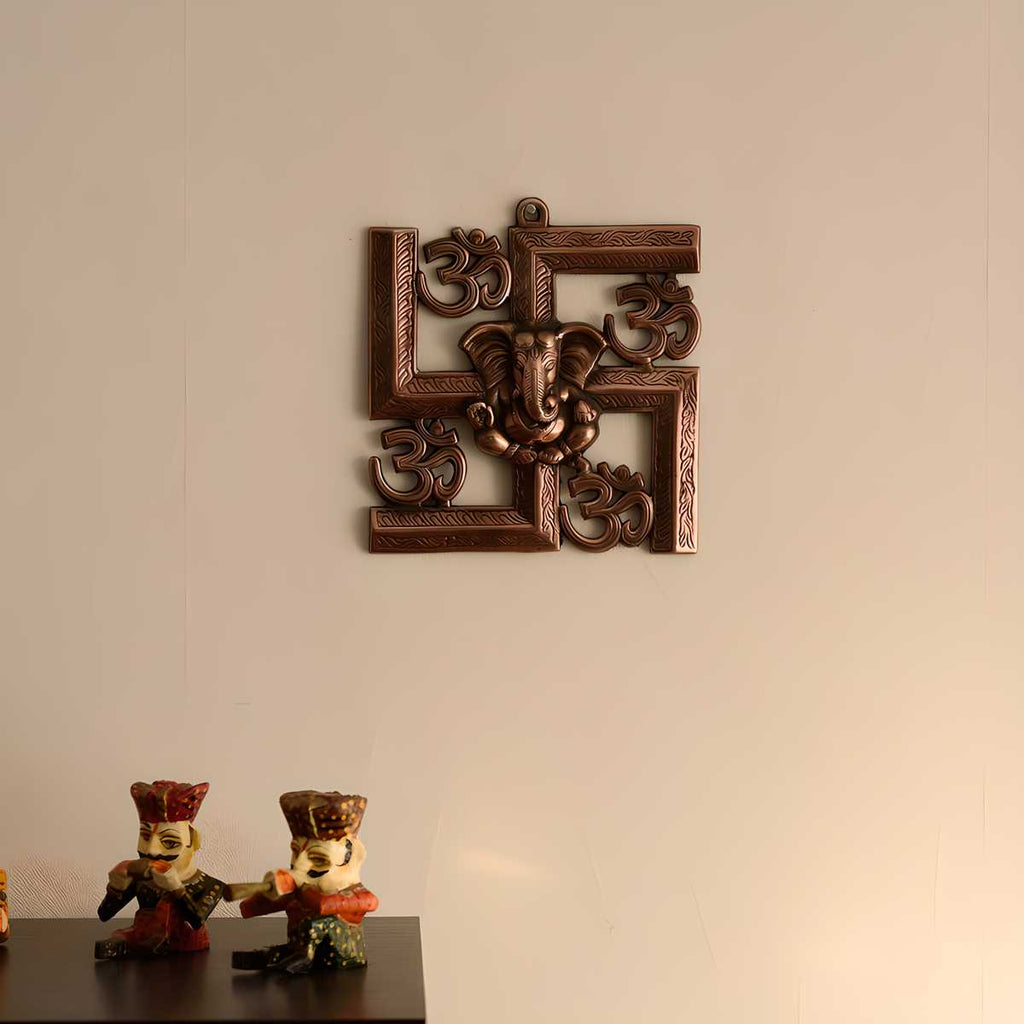 eCraftIndia Lord Ganesha on Om Swastik Metal Wall Hanging